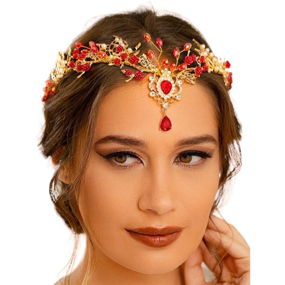 Red Fairy Headband Rhinestone Elf Headpiece for Women Renaissance Costume - Picture 1 of 7